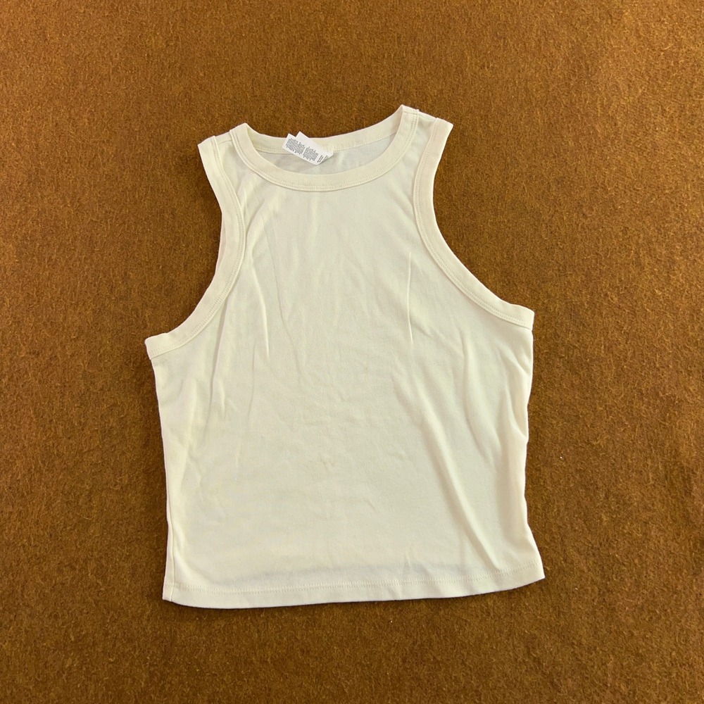 Bella + Canvas Womens Large Cream Stretch Fit Cropped Baby Tee Tank Top New